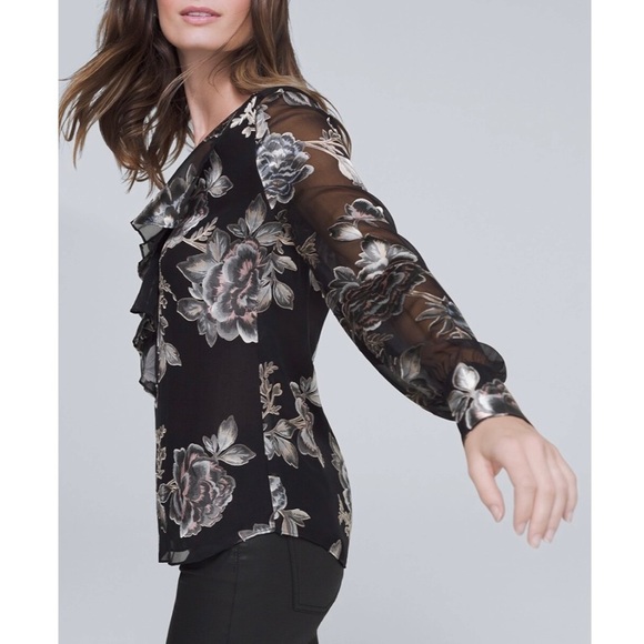 White House Black Market | NWT Size Medium Blk Dynasty Floral Silk Raglan Blouse - Picture 2 of 16